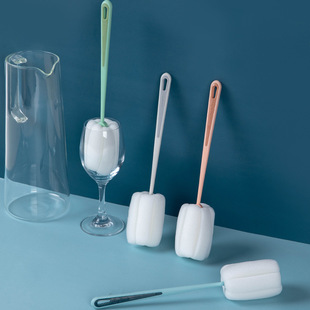Sponge Milk Bottle Brush Long Handle Thermos Brush Sponge Cleaning Brush Household Kitchen Cleaning Brush Contrast Color Cup Brush