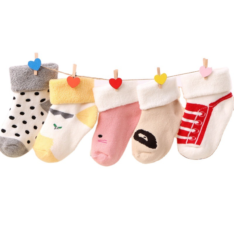 Cross-border wholesale children's socks autumn and winter thickened pull Terry socks for boys and girls newborn baby floor socks baby cotton socks