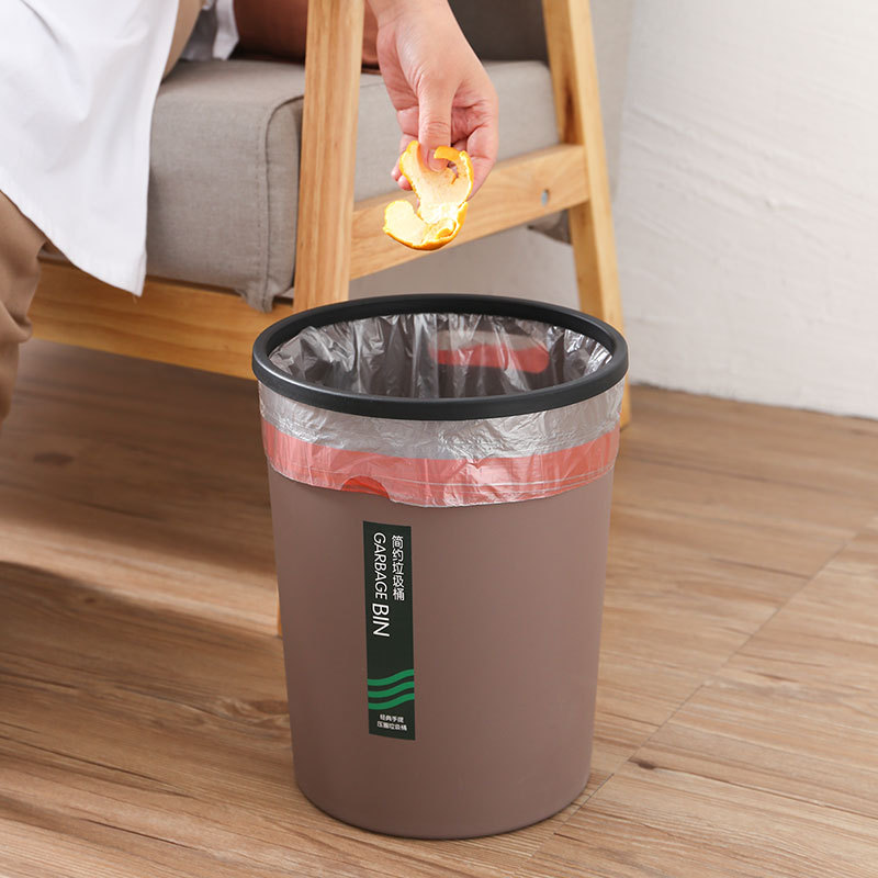 Household plastic trash can round simple thickened large living room kitchen bedroom bathroom without lid pressure ring paper basket