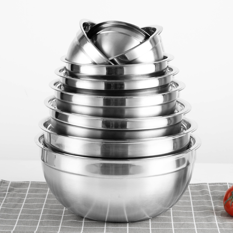 Thickened stainless steel salad basin silicone household kitchen egg bowl baking and stirring soup basin multi-purpose factory wholesale