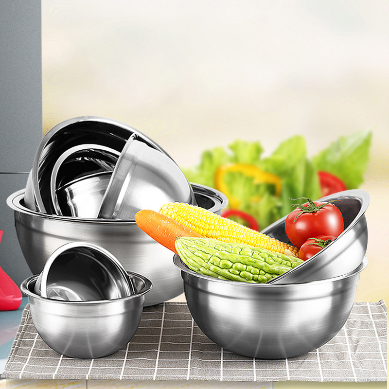 Thickened stainless steel salad basin silicone household kitchen egg bowl baking and stirring soup basin multi-purpose factory wholesale