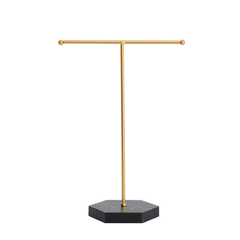 Marble Wooden Bottom Jewelry Rack with Holes T-Shaped Earrings Jewelry Rack Counter Pendant Jewelry Display Rack