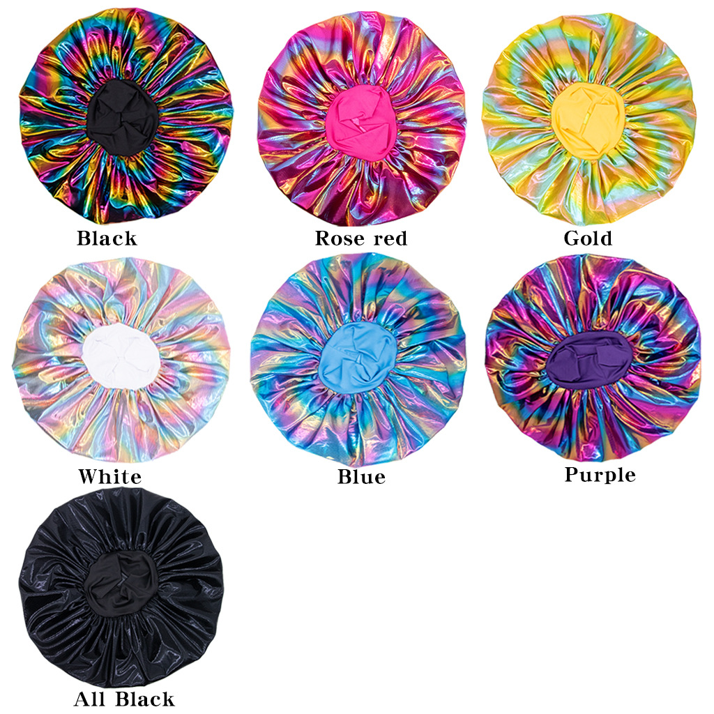 跨境專供特大號鐳射寬邊睡帽 彈力牛奶絲化療帽 stain bonnet