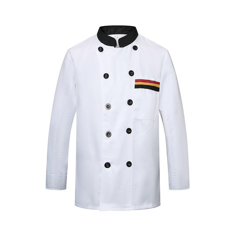 Chef work clothes long sleeve hotel restaurant kitchen work clothes men's and women's black white red chef clothes restaurant canteen embroidery