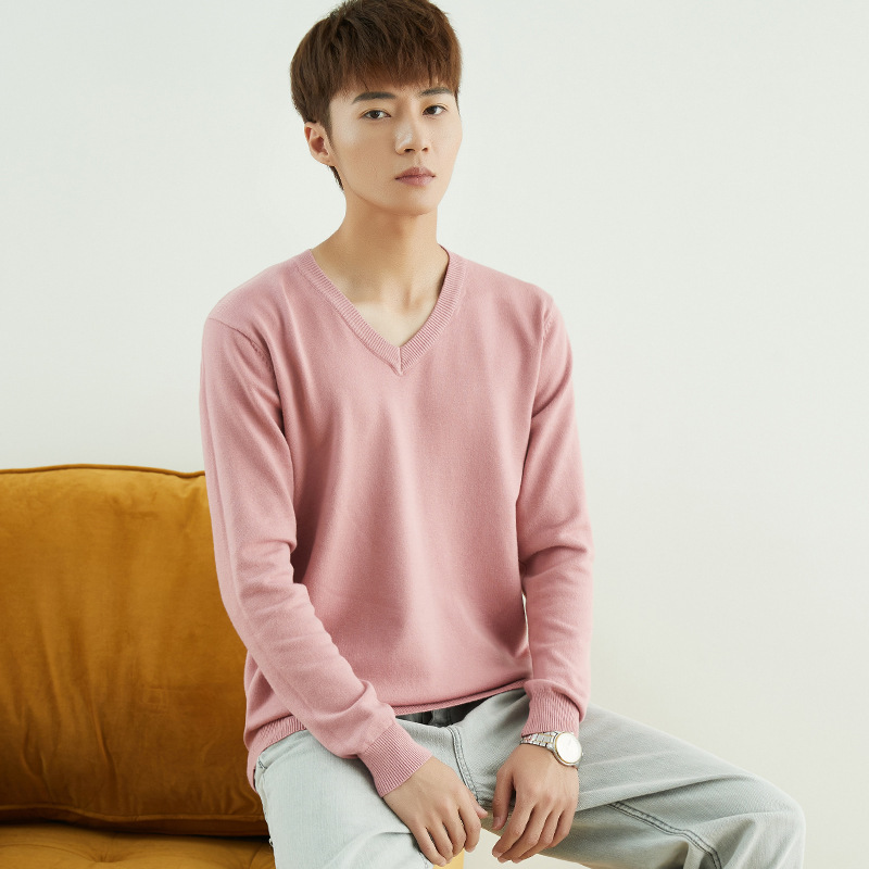 Autumn and Winter Clothing Men's Crewneck Sweater Pullover V-Neck Loose plus size Long-Sleeved Knitted Base Shirt Thickened Inner Top