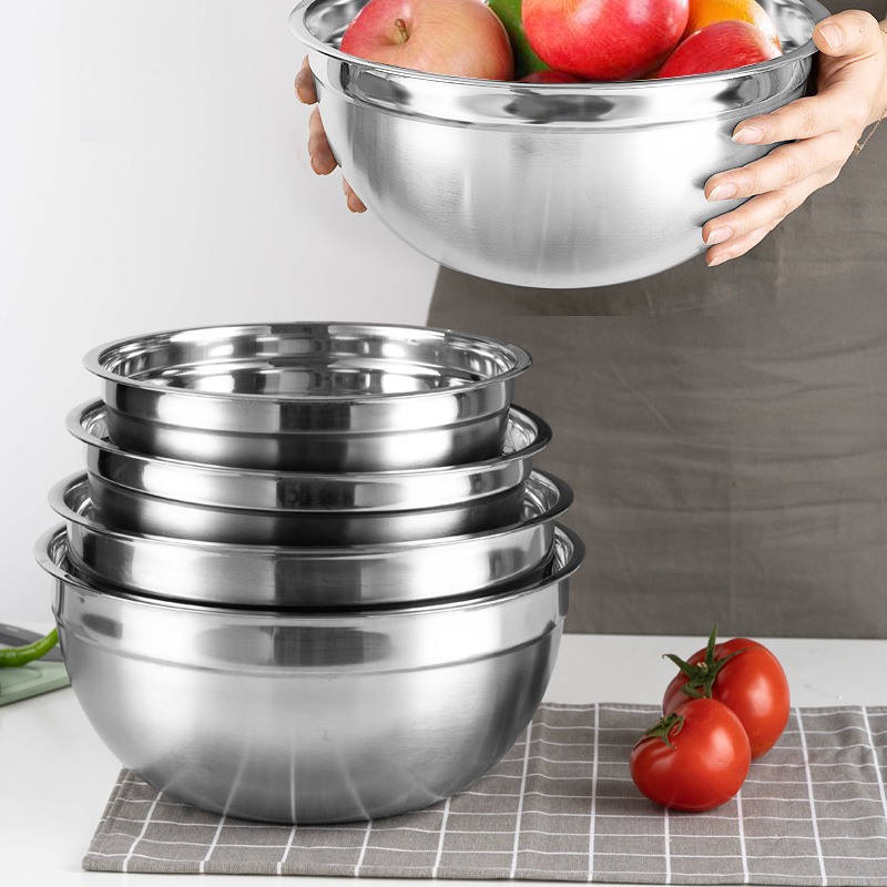 Thickened stainless steel salad basin silicone household kitchen egg bowl baking and stirring soup basin multi-purpose factory wholesale