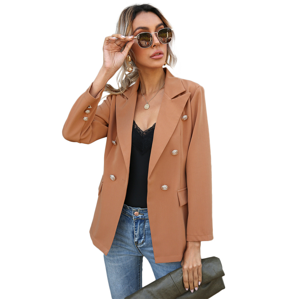 Amazon cross-border supply Europe and the United States foreign trade Women's European station spring and autumn lapel button small suit long sleeve coat