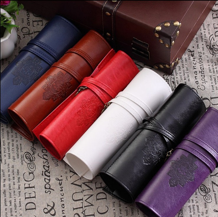 European-style Retro Twilight Leather Pencil Bag Large Capacity Pu Leather Pencil Bag Simple Art Stationery Box Pencil Bag