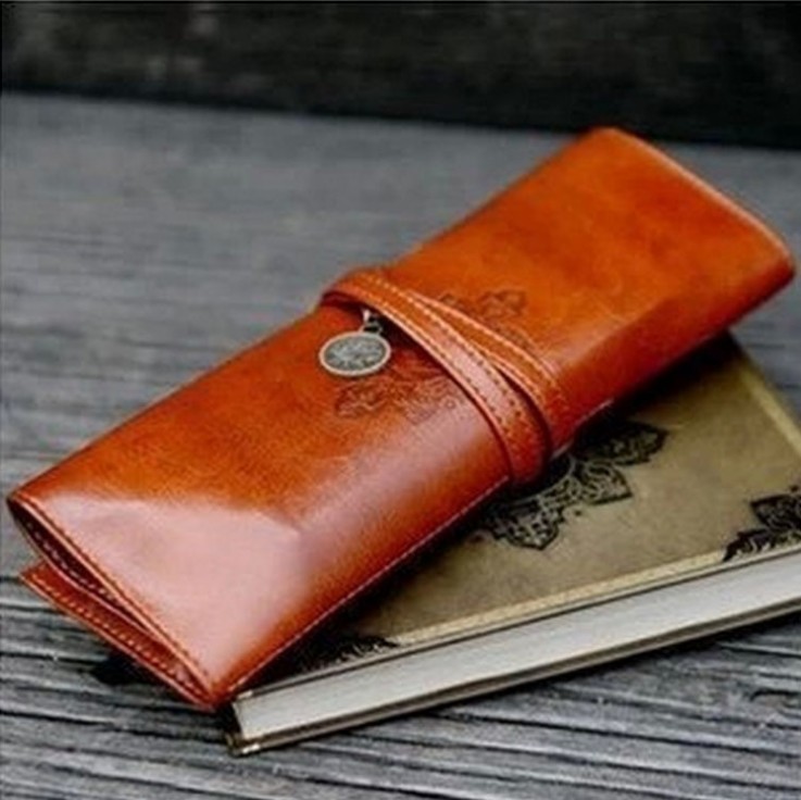 European-style Retro Twilight Leather Pencil Bag Large Capacity Pu Leather Pencil Bag Simple Art Stationery Box Pencil Bag