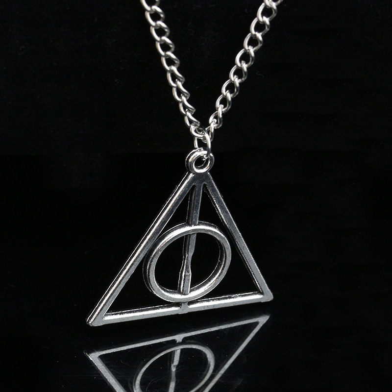 European and American Trade Harry Potter Necklace Luna Deathly Hallows Triangle Round Pendant Vintage Necklace sweater chain