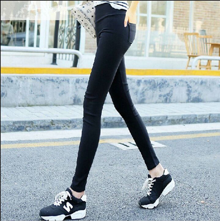 Spring Korean Woven High Waist Slim Pencil Pants Candy Color Back Pocket Ankle Leggings