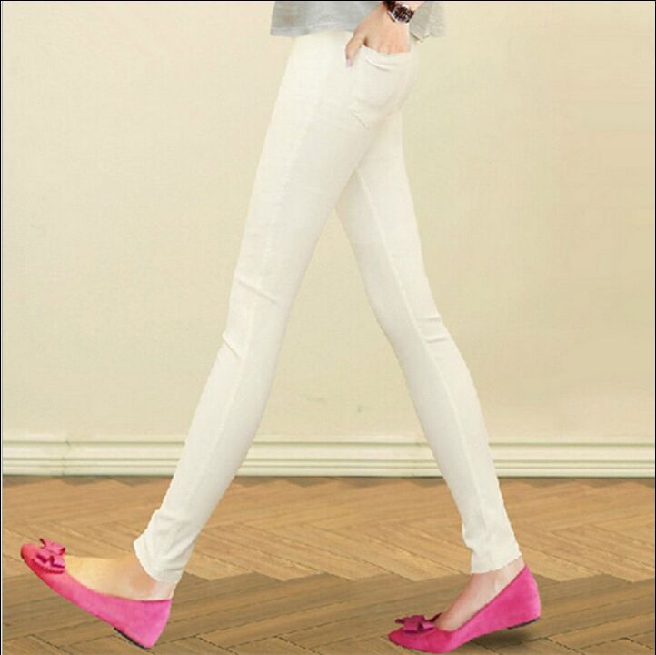 Spring Korean Woven High Waist Slim Pencil Pants Candy Color Back Pocket Ankle Leggings