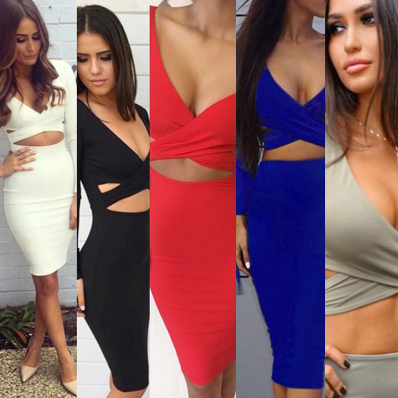 5918 in stock Amazon ebay women's wish new long sleeve sexy nightclub dress 10 color 4
