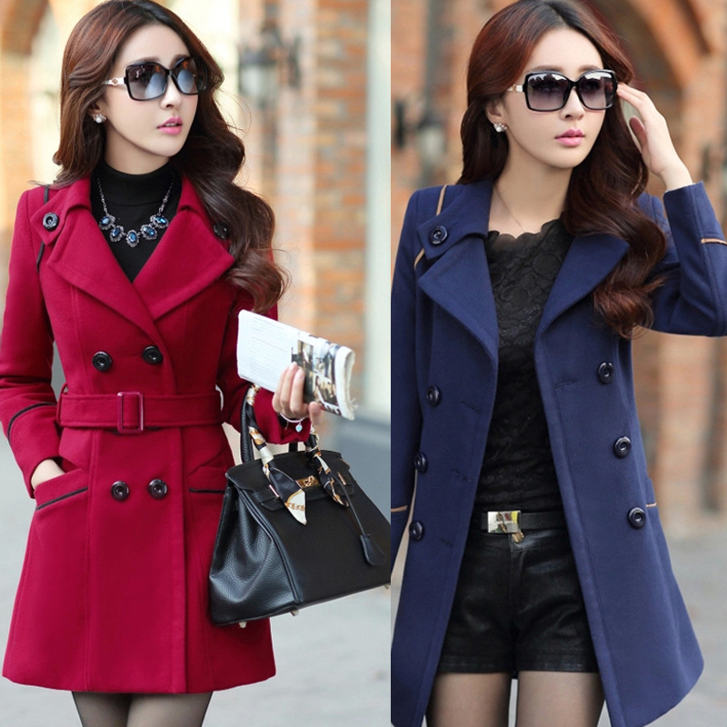 AliExpress autumn and winter new women's new Korean slim woolen coat long woolen coat wholesale