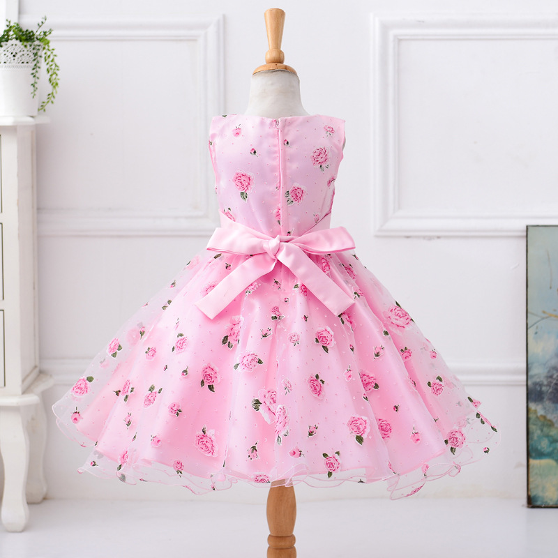 Princess Style Children's Dress Floral Print Ball Gown Skirt One Piece Kids Clothing Polyester Blend Fabric Suitable For All Seasons
