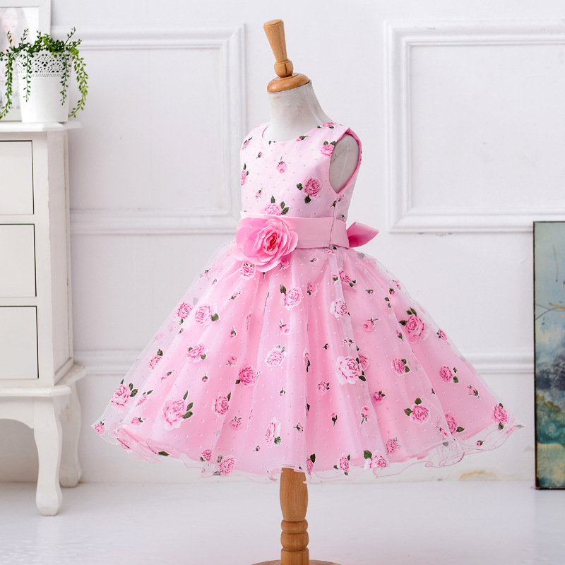 Princess Style Children's Dress Floral Print Ball Gown Skirt One Piece Kids Clothing Polyester Blend Fabric Suitable For All Seasons