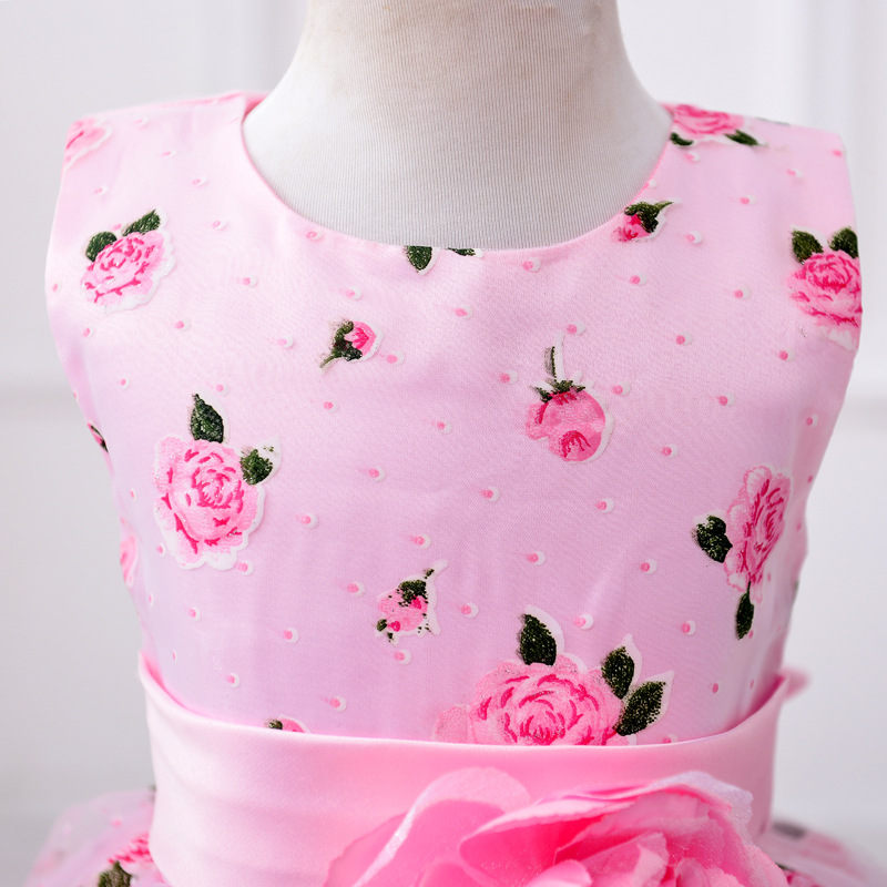 Princess Style Children's Dress Floral Print Ball Gown Skirt One Piece Kids Clothing Polyester Blend Fabric Suitable For All Seasons