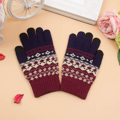 New touch screen gloves plus velvet padded winter jacquard warm gloves wholesale factory direct men's and women's gloves