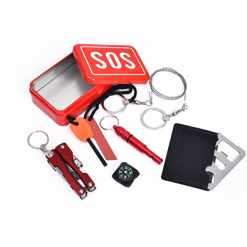 Survival tools tinplate box red SOS first aid box emergency suit manufacturer