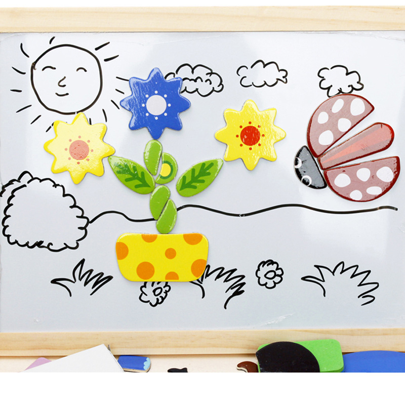 子供のおもちゃの木製の磁気のパズルは動物をつづり合わせます。|undefined