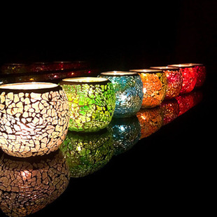 12 Color Fashion European Style Glass Mosaic Candle Holder Wedding Props Ornaments Bar Decoration Stained Glass Candle Holder