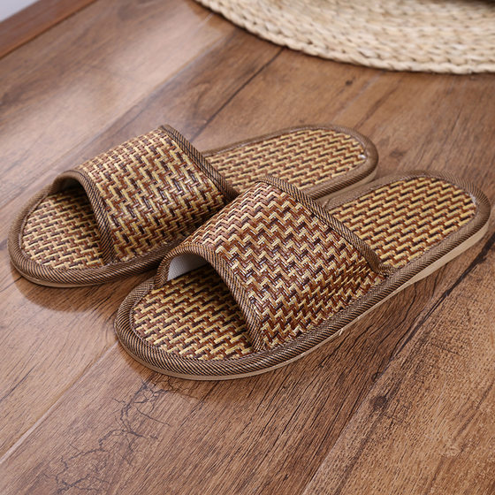 Natural Tropical Royal Rattan Couple Home Slippers Rattan Straw Woven Men's and Women's Running Slippers Bamboo Rattan Summer Sandals
