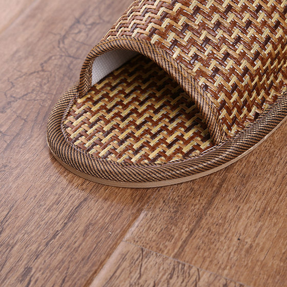 Natural Tropical Royal Rattan Couple Home Slippers Rattan Straw Woven Men's and Women's Running Slippers Bamboo Rattan Summer Sandals