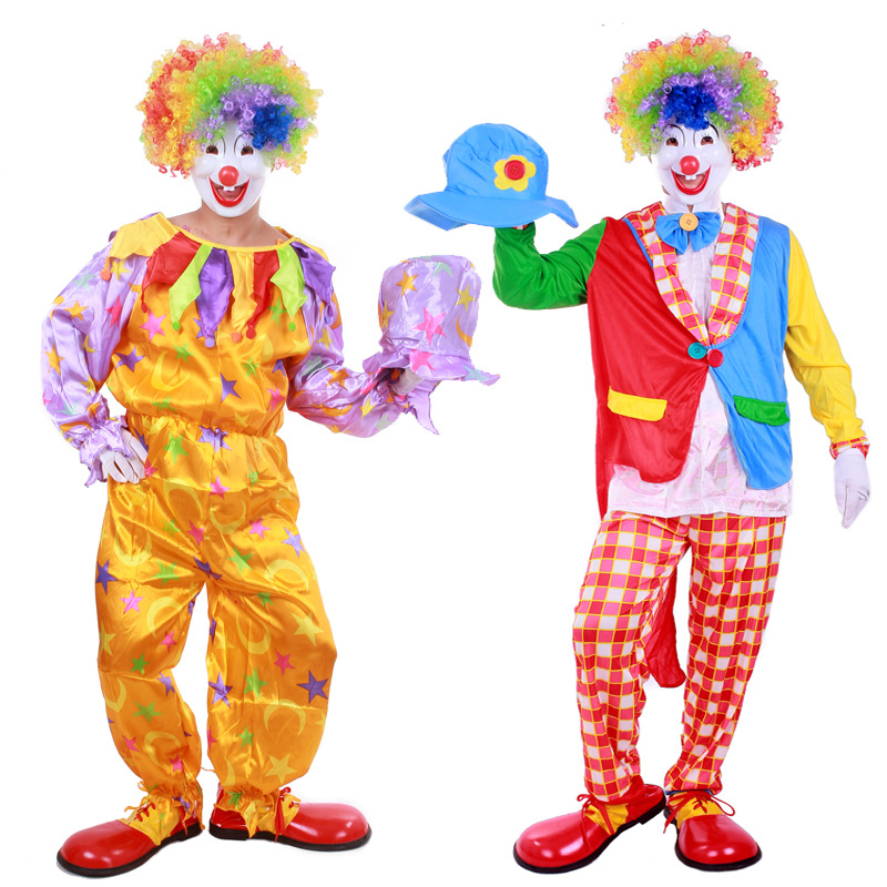 Halloween Adult Clown Performance Costume Masquerade Clown Clothes Clown Dress Clown Mask Set Wig
