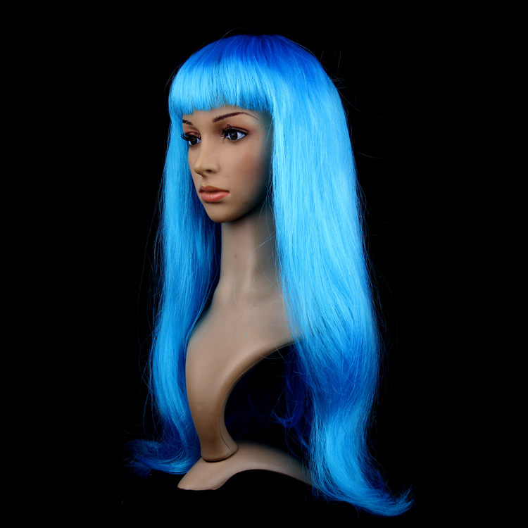 [Factory direct sales] colorful micro-roll bangs long straight hair wig set Christmas Annual Meeting dress up colorful hair set