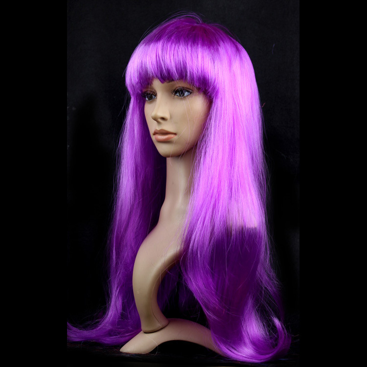 [Factory direct sales] colorful micro-roll bangs long straight hair wig set Christmas Annual Meeting dress up colorful hair set