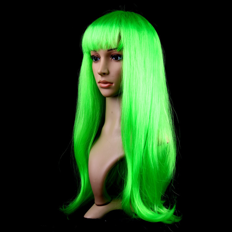 [Factory direct sales] colorful micro-roll bangs long straight hair wig set Christmas Annual Meeting dress up colorful hair set