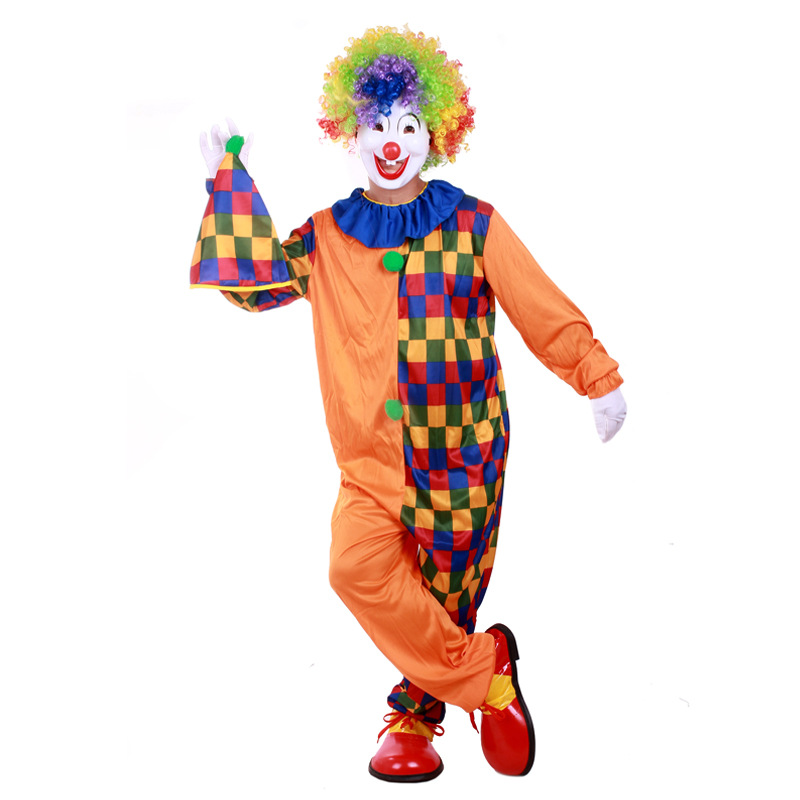 Halloween Adult Clown Performance Costume Masquerade Clown Clothes Clown Dress Clown Mask Set Wig