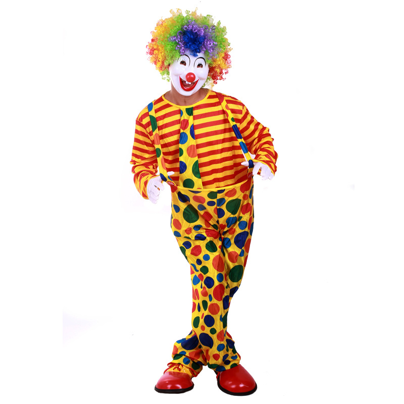 Halloween Adult Clown Performance Costume Masquerade Clown Clothes Clown Dress Clown Mask Set Wig