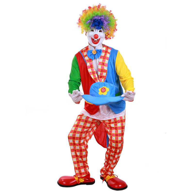 Halloween Adult Clown Performance Costume Masquerade Clown Clothes Clown Dress Clown Mask Set Wig