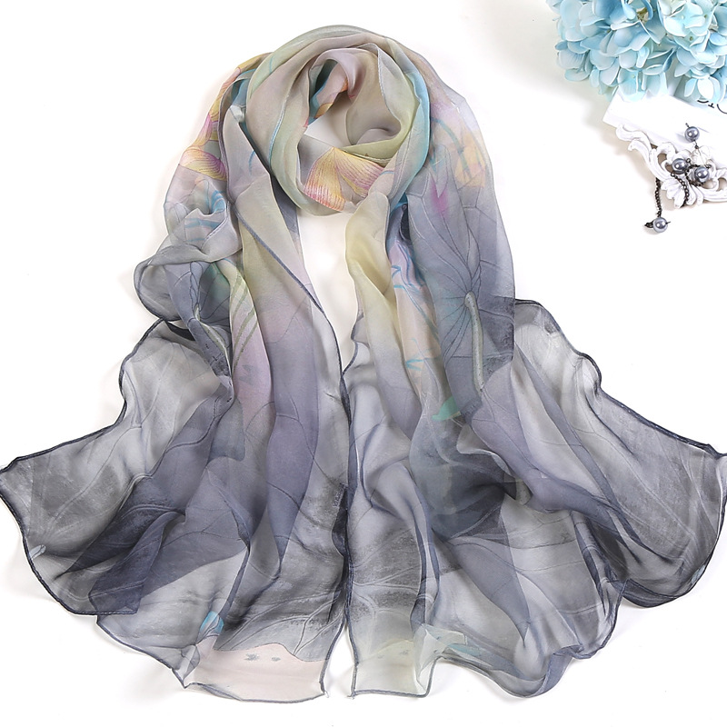 Summer Lotus Sunscreen Scarf Seaside Beach Scarf Wholesale Long Ladies Scarf Lotus Pond Moonlight Thin Scarf Scarf