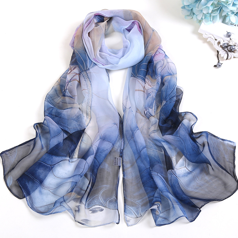 Summer Lotus Sunscreen Scarf Seaside Beach Scarf Wholesale Long Ladies Scarf Lotus Pond Moonlight Thin Scarf Scarf