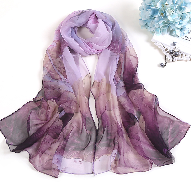 Summer Lotus Sunscreen Scarf Seaside Beach Scarf Wholesale Long Ladies Scarf Lotus Pond Moonlight Thin Scarf Scarf