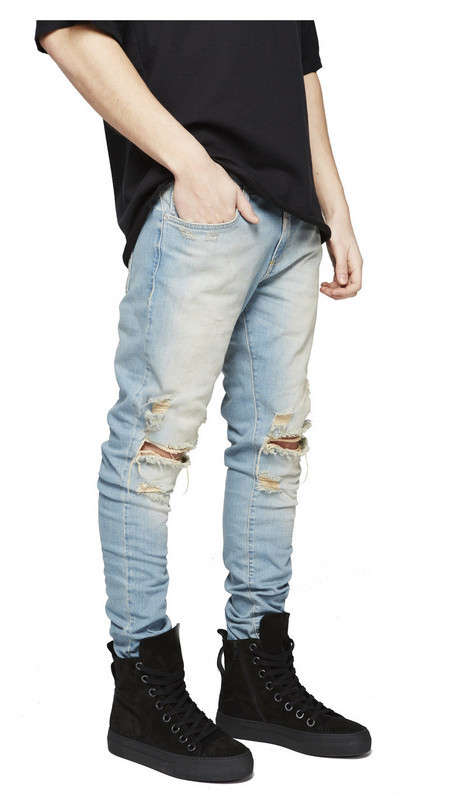 Cross-border Denim New Street Men's Ripped Jeans Men's Korean Style High Street Personalized Design Men's Jeans