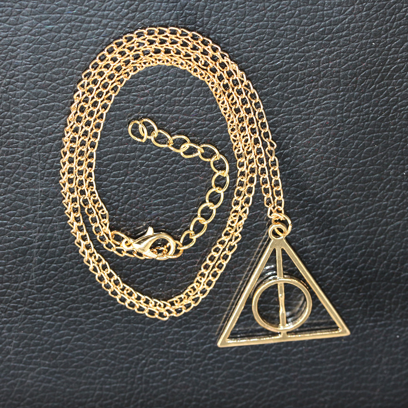 European and American Trade Harry Potter Necklace Luna Deathly Hallows Triangle Round Pendant Vintage Necklace sweater chain