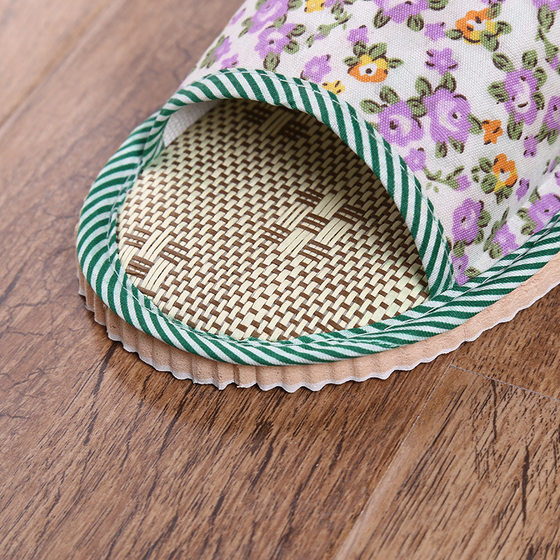 Small floral fresh straw mat linen indoor home home wooden floor men's and women's sandals and slippers sandals
