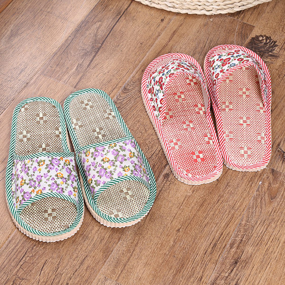 Small floral fresh straw mat linen indoor home home wooden floor men's and women's sandals and slippers sandals