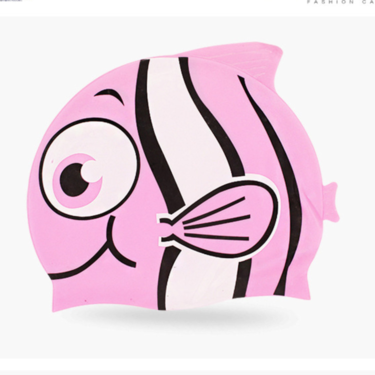 Vernon wave children's cartoon fish swimming cap ear protection waterproof silicone cap youth training vacation swimming cap