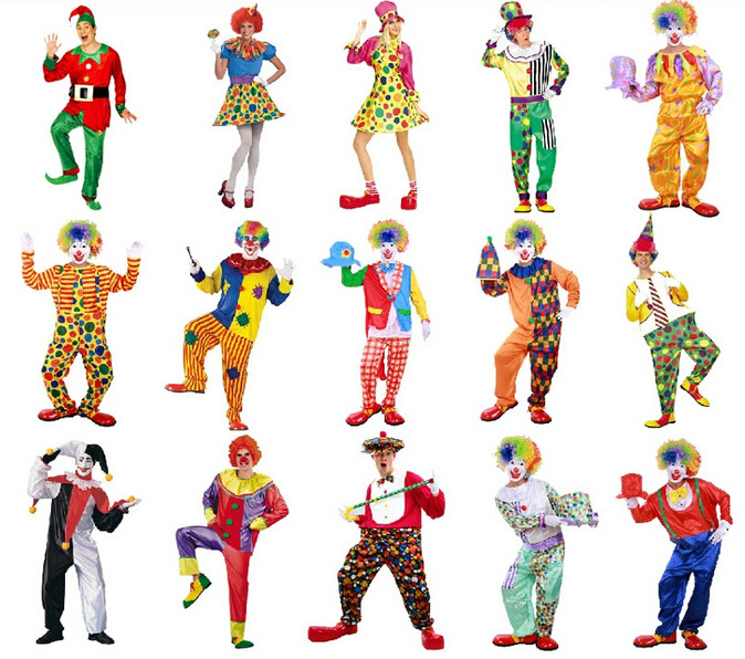 Halloween Adult Clown Performance Costume Masquerade Clown Clothes Clown Dress Clown Mask Set Wig