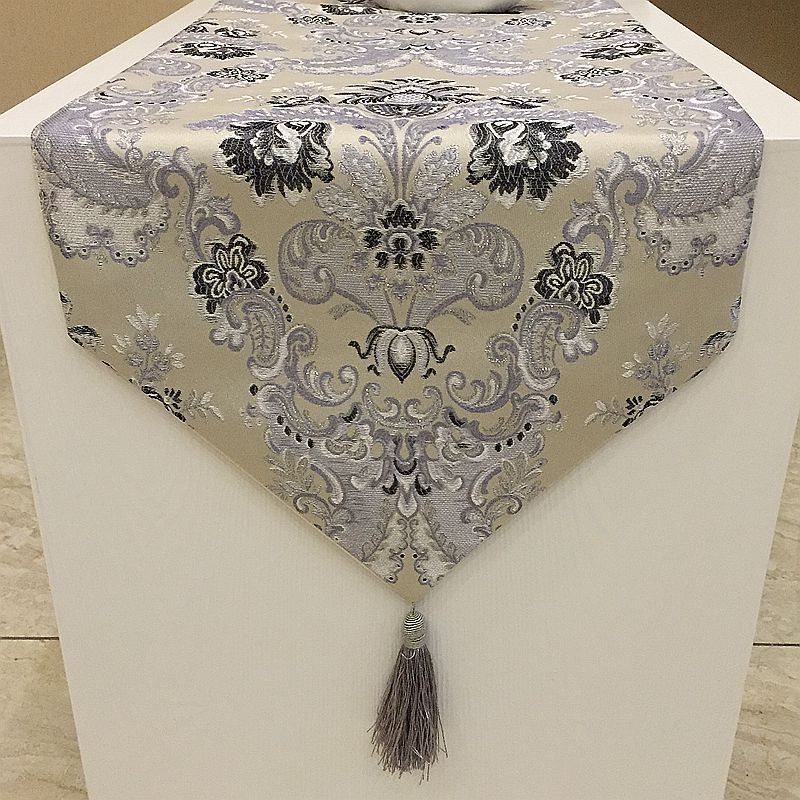 Factory Ronghe gorgeous European silver silk jacquard A simple table runner home decoration soft embroidered cross-border bed flag placemat