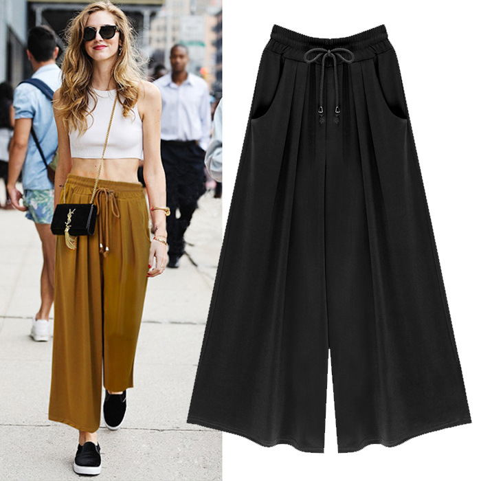 Spring and summer wide leg pants 200kg fat mm pants Europe and the United States plus fat plus size women's loose casual pants wide leg pants