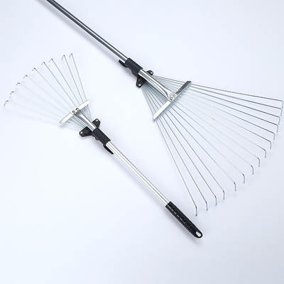 Retractable Garden Deciduous Rake Steel Wire Rake Garden Rake Stainless Steel Garden Tools Round Head Grass Rake Deciduous Rake