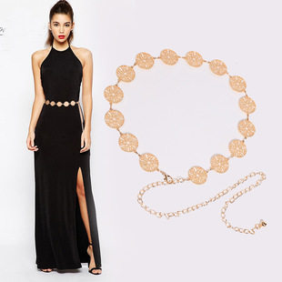 Cross-border metal waist chain hollow circle decorative waist chain dress belt female in stock European and American fashion accessories
