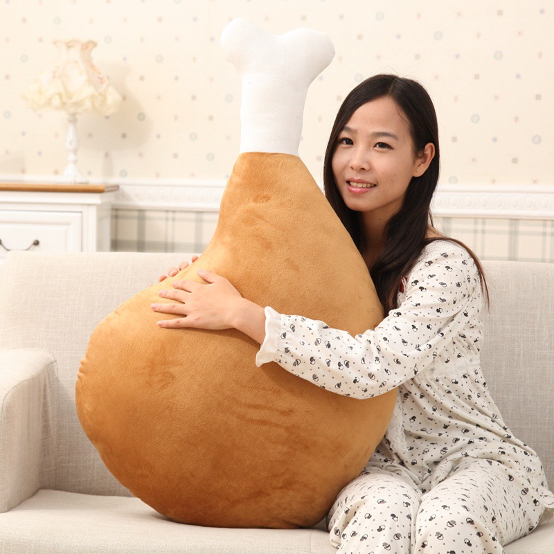 創意仿真炸雞毛絨玩具初音未來大蔥道具雞腿零食抱枕炸雞靠墊