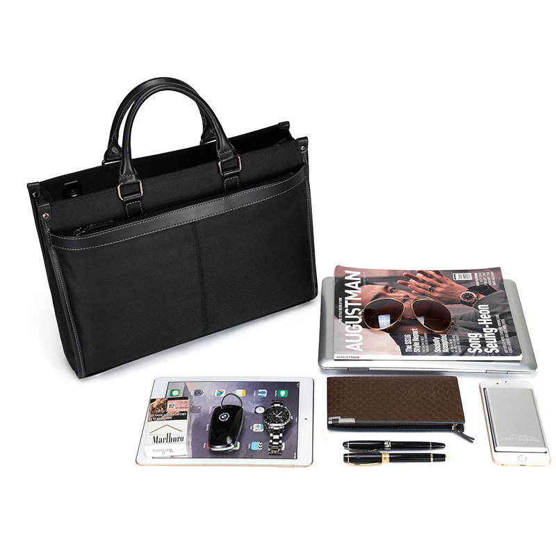 Japanese style cross-border business waterproof nylon file bag horizontal briefcase men's handbag conference bag logo printing