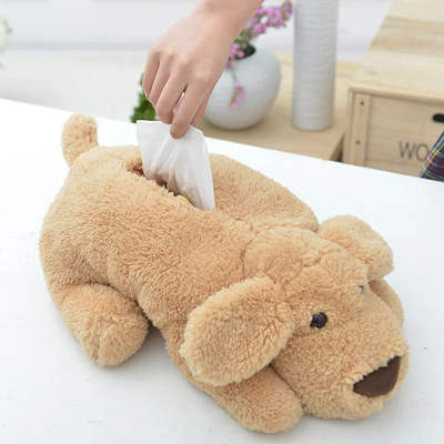 Cute Cartoon Plush Toy Teddy Dog Doll Large Paper Towel Set Paper Box Creative Car Drawer